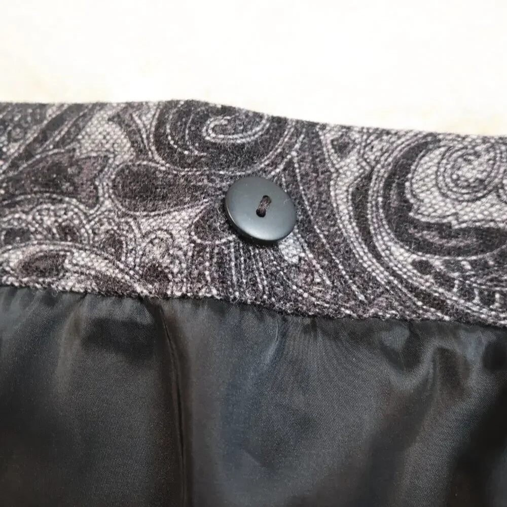 Talbots Wool Blend Floral Wrap Mini Skirt 12P Black Gray Jacquard - Picture 11 of 13
